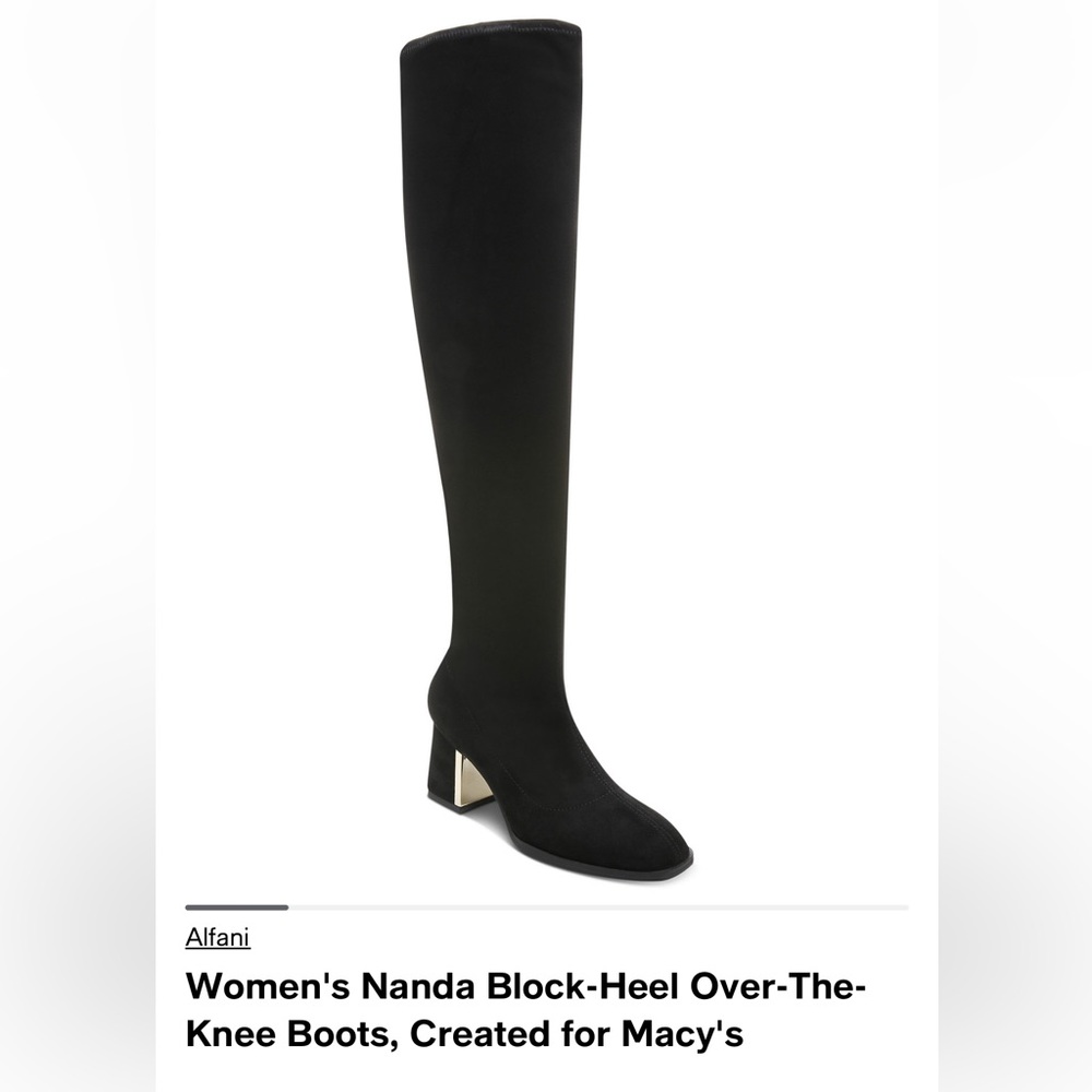 Alfani black & gold knee high suede boots with square block heel.